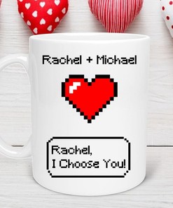 Nerd Pixel Pokemon Mug - Geeky Valentine's Day Gift for Him featuring I Choose You Quote