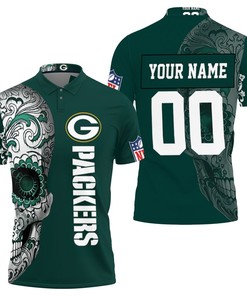 Nfl Fan Sugar Skull 3D Personalized Green Bay Packers Polo Shirt - A Unique And Edgy Fan Favorite