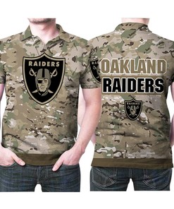 Oakland Raiders Camouflage Veteran Us Flag 3D Polo Shirt - Perfect Gift For Fans