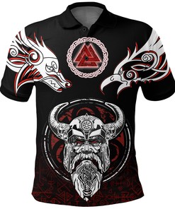 Odin Raven Fenrir And Valknut Personalized Polo T-Shirt - Perfect Gift For Fans