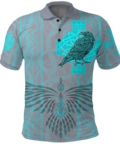 Odin'S Celtic Raven Polo Shirt - Tattoo Style Cyan For Fans - A Must-Have For Celtic And Viking Fans