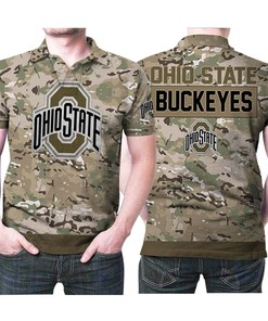 Ohio State Buckeyes Camouflage American Flag Veteran 3D Printed Fan Polo Shirt