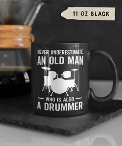 Old Man Drummer Coffee Mug | Drummer Gifts for Men | Musician Gifts | Band Teacher Gift | Music Lover Black Mug