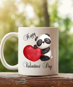 Panda With Heart Personalised Valentines Mug Name Coffee Mug Garden, Fun Gift Idea