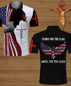 Patriotic American Flag Wings Kneel For The Cross Polo Shirt - Make A Statement With This Patriotic Look