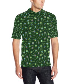 Peacock Feather Pattern Polo Shirt - Trendy And Fashionable With Unique Twist
