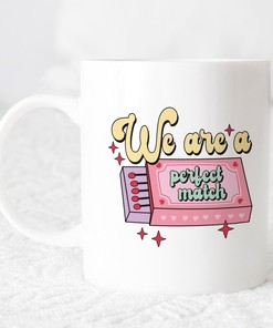 Perfect Match Valentines Mug Set - Pastel Design Valentines Mug - Valentines Gift For Girlfriend Couples Mug