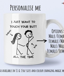Personalised Mug Gift: Touch Butt, A Funny Gift For Boyfriend And Girlfriend