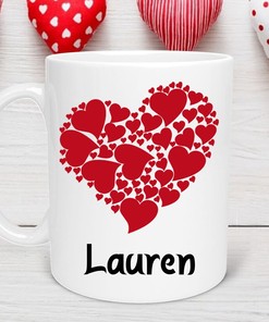 Personalised Name Mug Valentine's Day Heart Mug Gift Set for Him or Her