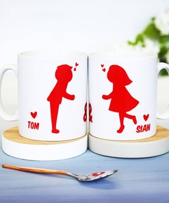 Personalised Valentine Mug - Kissing Couple Mug Set, Perfect Valentine Gift for Couples