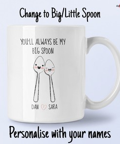 Personalised Valentines Mug Gift - Big Spoon Little Spoon Coffee Mug Set, Perfect Gift for Couples