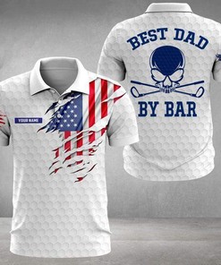 Personalized Best Dad By Bar Golf Dad American Flag Polo Shirt: Unique Father'S Day Gift For Golfers