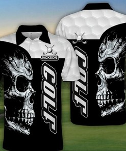 Personalized Black White Skull Golf Polo Shirt: Perfect Clothing For Sports Lovers