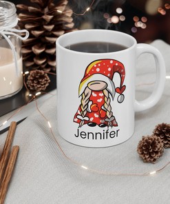 Personalized Female Gnome Valentine Mug - Perfect Gift Idea - Hearts Ceramic Mug
