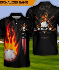Personalized Flaming Golf Black Polo Shirt: Stylish And Comfortable Clothing For Golfers