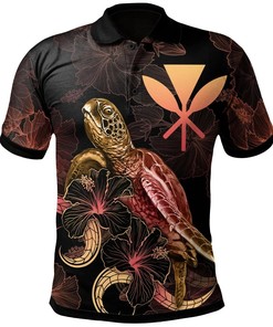 Personalized Men'S Turtle With Blooming Hibiscus Gold Polynesian Polo T-Shirt