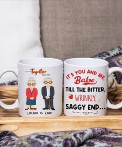 Personalized Old Couple Coffee Mug Set - Happy Valentine's Mug, Perfect Valentine's Day Gift for Her
