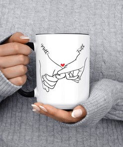 Personalized Pinky Promise Holding Hands Mug - Gift for Her or Birthday Gift with Funny Coffee Mug Design