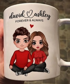 Personalized Portrait Couple Forever And Always Couple Mug - Customized New Couple First Valentine Gift