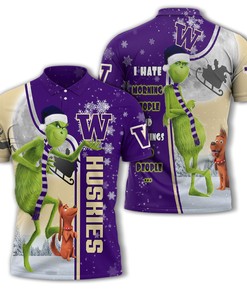 Personalized Washington Huskies Ncaa The Grinch 3D Printed Polo Shirt For Father'S Day