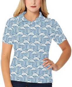 Personalized Women'S Polo Shirt With Custom Wave Print Design