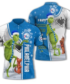 Philadelphia 76Ers Nba Unisex Funny Christmas The Grinch 3D All Over Print Polo Shirt