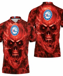 Philadelphia 76Ers Skull Polo Shirt - Stylish Basketball Clothing Gift For Fans
