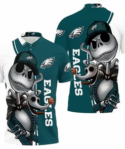 Philadelphia Eagles Jack Skellington And Zero 3D Polo Shirt - Spooky Fan Gear