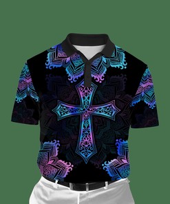 Pink Blue Hologram Mandala Cross 3D All Over Print Polo Shirt - A Must-Have For Trendy Buyers