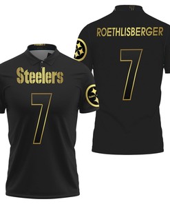 Pittsburgh Steelers 7 Ben Roethlisberger Black Golden Edition Jersey Polo Shirt
