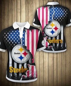 Pittsburgh Steelers American Flag 3D Personalized Polo Shirt For Fans - Best Gift