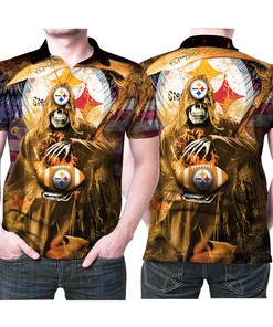 Pittsburgh Steelers Death Skull Holds Logo Ball 3D Printed Fan Gift Polo Shirt - Ideal For Fans