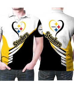 Pittsburgh Steelers Yellow Black Heart Logo 3D Printed Polo Shirt - Perfect Gift For Fans