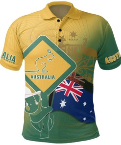 Polo Shirt - Australian Flag And Coat Of Arms With Kangaroo And Koala - Show Your Aussie Pride