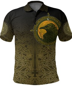 Polo Shirt - Ethnic Odin Raven Gold Design - A Unique Ethnic Design With A Modern Twist