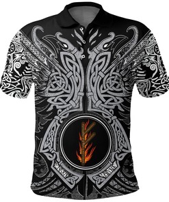 Polo Shirt - Fehu Rune With Raven Tattoo - Make A Statement With This Unique Design