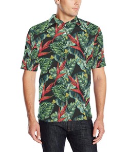 Polo Shirt With Bird Of Paradise Pattern Print Design - A Stylish And Unique Polo Shirt For Nature Lovers.