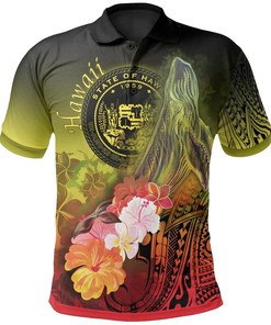 Polynesian Hawaii Humpback Whale Yellow Polo Shirt For Gifts