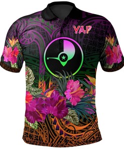 Pretty Summer Hibiscus Yap Polo Shirt For Women