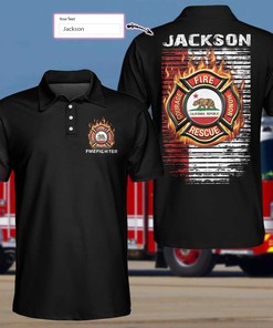 Proud American Firefighter Maltese Cross California Republic Polo Shirt - Customized For The Brave