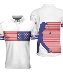 Proud American Golfer Us Flag Horizontal Stripe Polo Shirt For Gifts - 3D Printed Polo Shirts