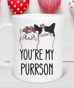 Purrson ValentineDay Mug, Cute Cat Lovers Mug with Love Quotes