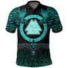 Raven And Valknut Cyan Viking All Over Print Polo Shirt - Striking And Mysterious Design With Polo Collar