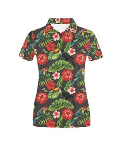 Red Parrotprint Women'S Polo Shirt - Perfect For Parrot Fans
