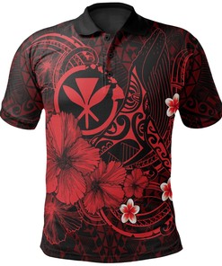 Red Polynesian Hawaiian Kanaka Maoli Polo Shirt - Humpback Whale With Hibiscus - Bold And Eye-Catching