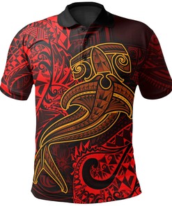 Red Polynesian Shark Tattoo Polo Shirt For Fans - Polo Collar