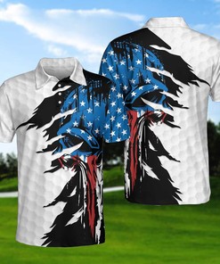 Ripped American Skull Golf Men'S Polo Shirt - Perfect Gift For Fans Of Golf And Edgy Fashion
