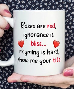 Rude Valentine Mug Set - Roses Are Red Show Me Your Tits Poem Mug, Perfect Valentine Gift for Girlfriend
