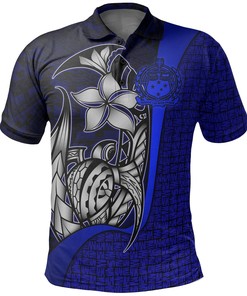 Samoa Blue All Over Print Polo T-Shirt With Turtle Design