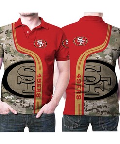 San Francisco 49Ers Logo Camouflage Pattern American Flag All Over Print Polo Shirt - Fan Gift With Athleisure T-Shirt